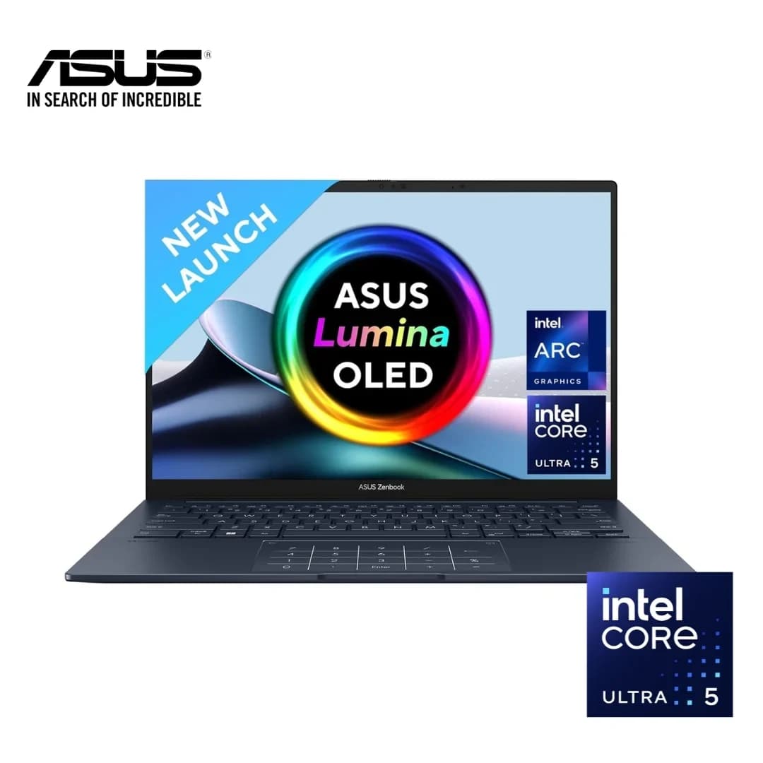 Asus Zenbook 14 OLED Q415MA – Intel EVO Ultra 5 125H – Built-in AI – 8GB DDR5 RAM – 512GB NVMe Gen 4 SSD – Intel ARC Graphics – 14″ WUXGA OLED Touch Display – Backlit Keyboard